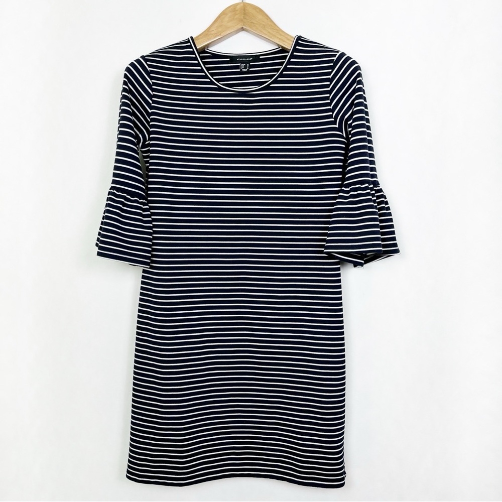 Atmosphere‎ Minimalist Black & White Striped Dress with Bell Sleeves Size Small